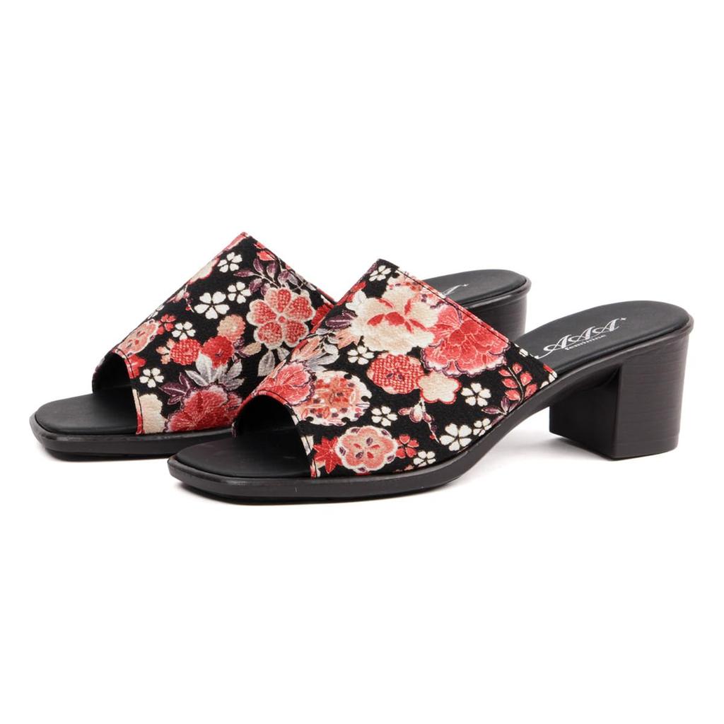Plus Feminine 3708 Slide Japanese Style Made in Floral and Japanese Square Medium San-A Women's Sandals, Sandals, 5.5cm Heel, Japan, Pattern,