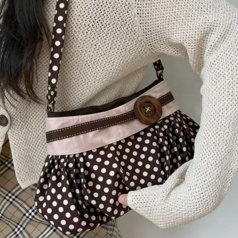 Vintage Polka Dot Shoulder Bag Women Butt Decor Ruched Crossbody Handbag Casual Minimalist Underarm Tote Bag Commute Shopping