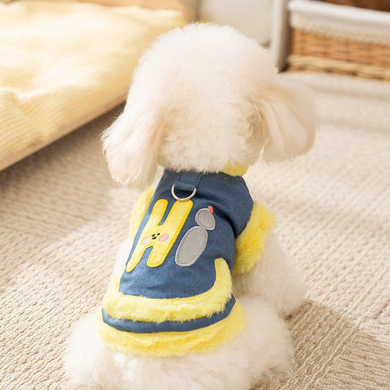 Smiley Traktion Herbst und Winter Samt verdickt warm Hund Denim Weste kleiner Hund Kätzchen Hund Haustierkleidung