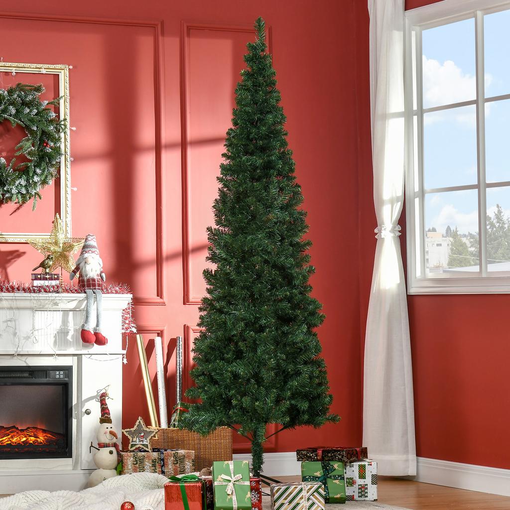 Slim Artificial Christmas Tree 210 Cm with Realistic Branches, Tall and Narrow Christmas Tree with Folding Base, Green
