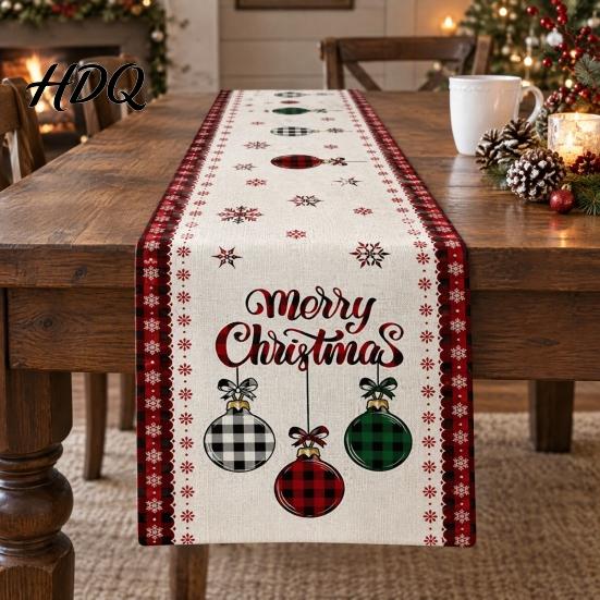 Soft Fabric Table Runner for Home Decor Christmas Runner Xmas Balls Tree Dining Decor Winter Holiday Farmhouse Snowflake Wedding Party Banquet