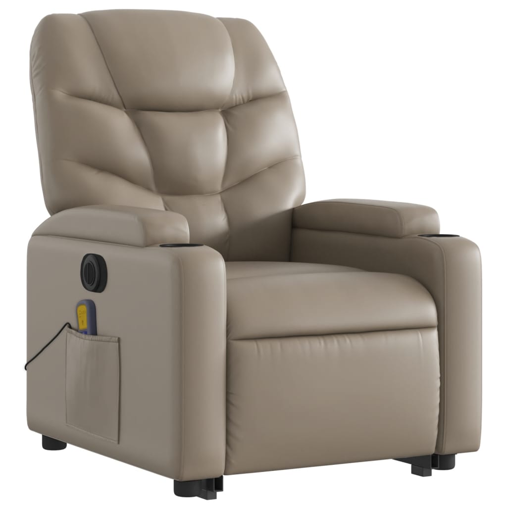 Vidaxl Reclining Chair with Standing Function and Massage, Electric, Cappuccino