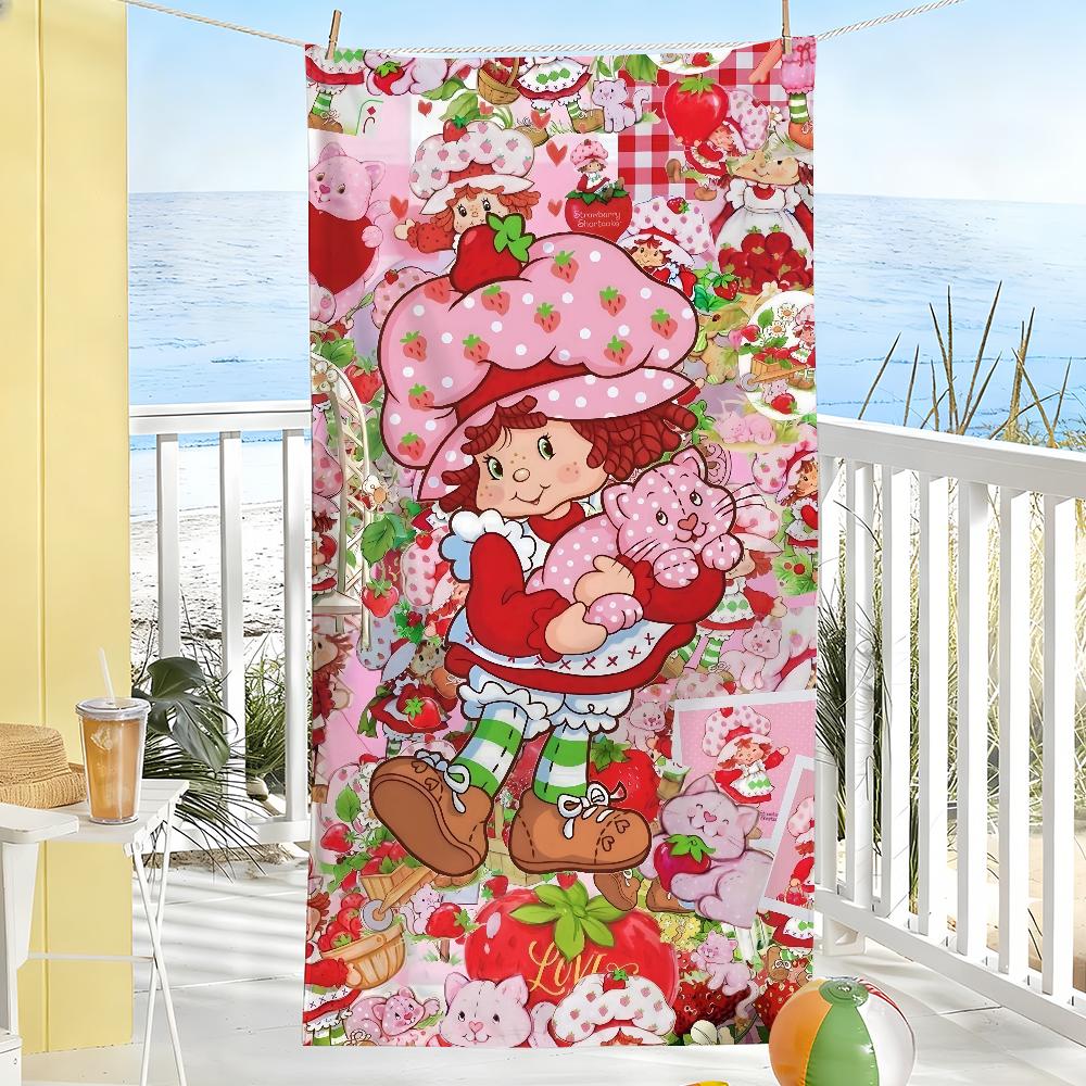 Cartoon Girl Towel Quick Dry Soft Yoga Swimming Fitness Mountain Climbing S-Strawberry Lovely S-Shortcake Large Beach Towels