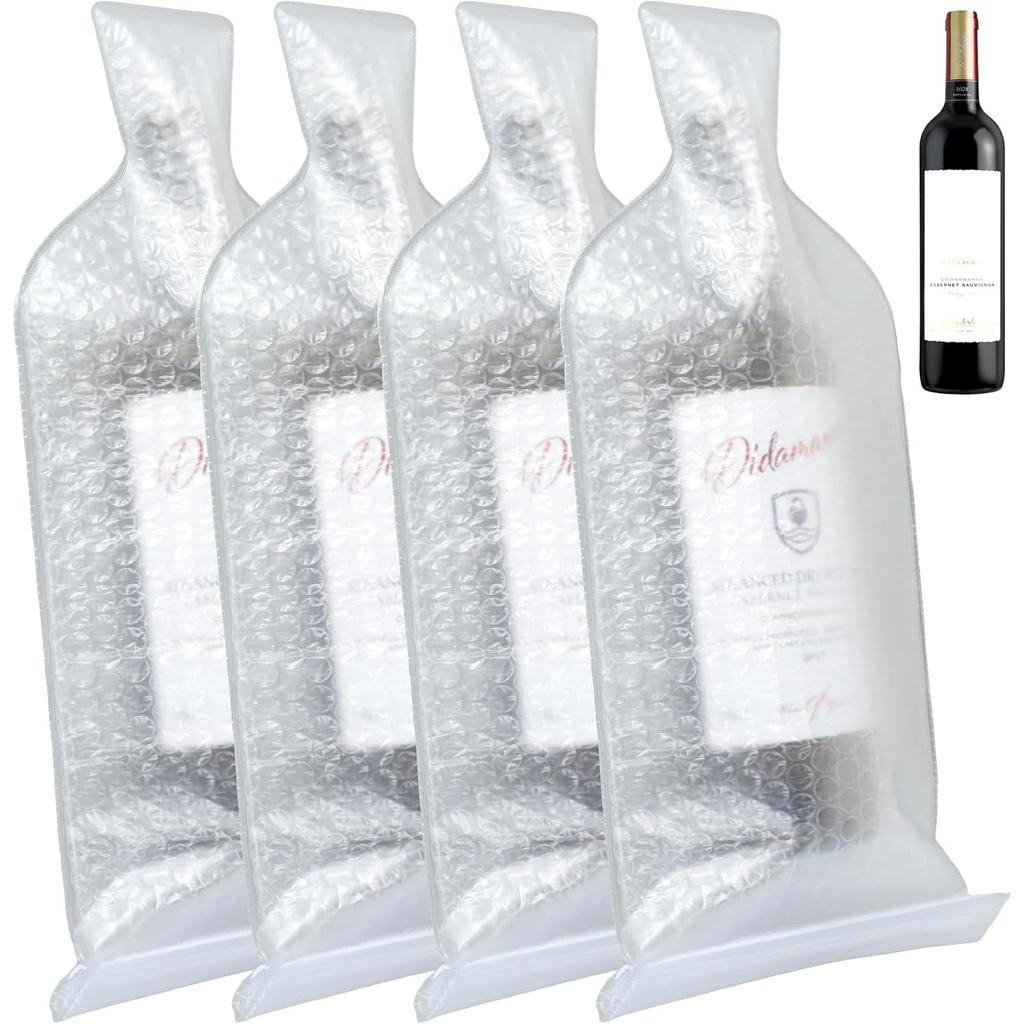Foribyw Wine Bottle Protector 4pcs Reusable Bubble Cushion Wrap Sleeves Multi-Layered Wine Bottle Bags 18x48cm for Airplane Travel Transport Safety