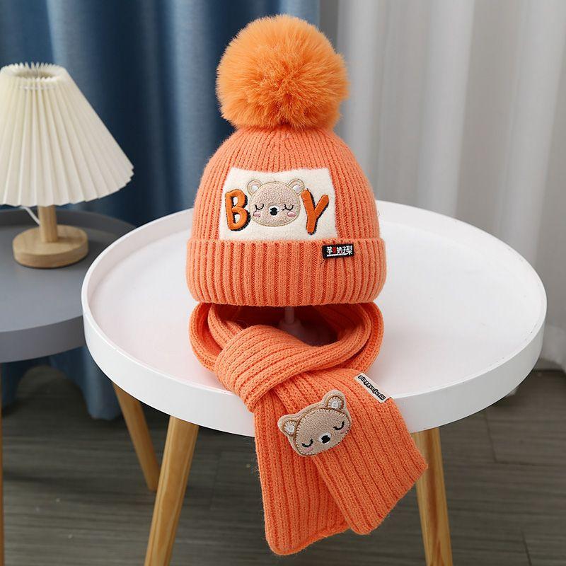 Φθινοπωρινό και Χειμώνα Παιδικό Καπέλο Αγόρια Little Bear Μάλλινο Καπέλο Κοριτσίστικα Πλεκτό και Βαμβακερό Καπέλο Ζεστό μωρό Καπέλο Κασκόλ Σετ δύο
