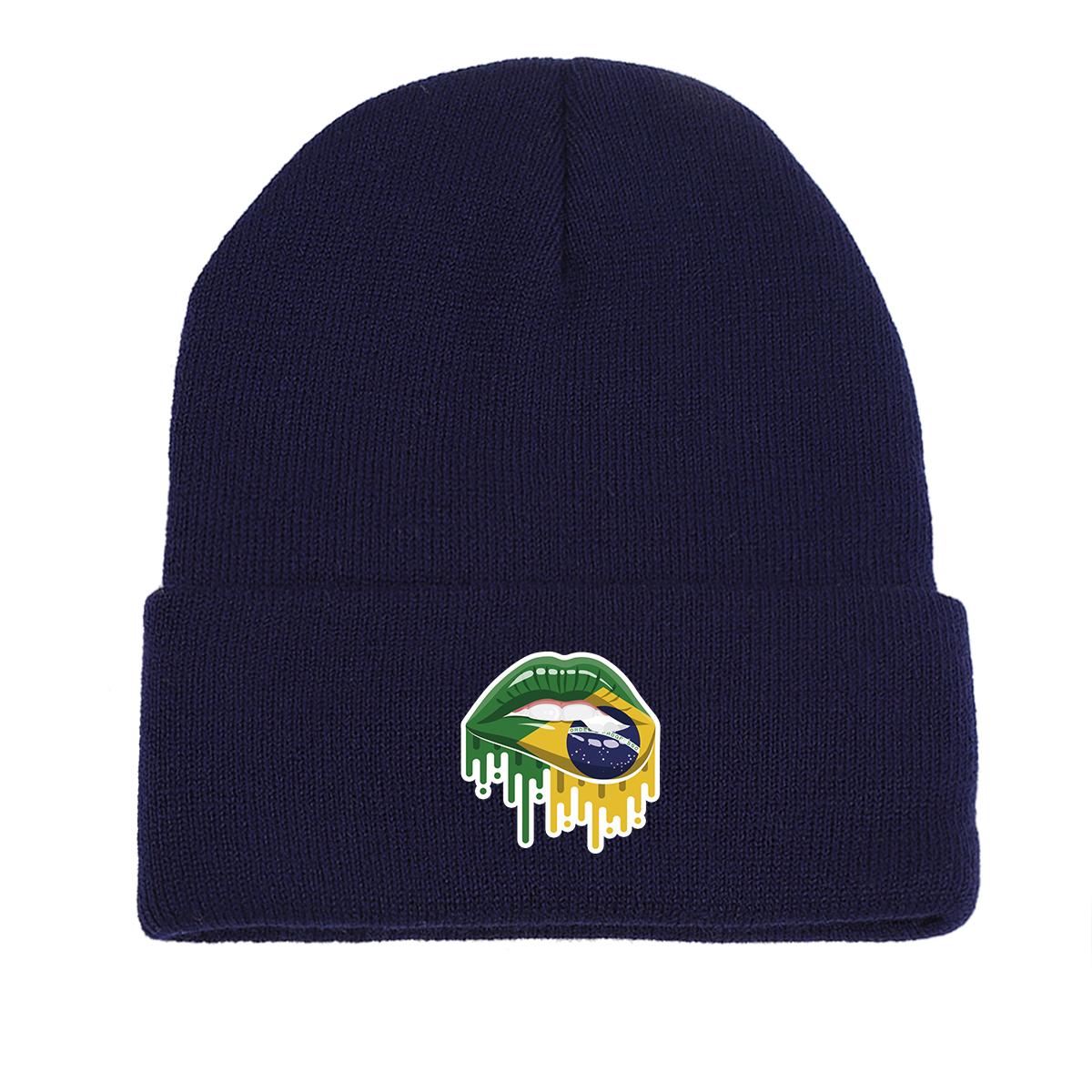 

Зимняя вязаная шапка с изображением бразильского флага, патриотическая женская шапка, зимняя повседневная шапка с помпоном, вязаная шапка, шапка as the picture темно-синий