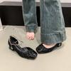 Fashion Fashion Side Empty Single Shoes Summer New Square Head Shallow Mouth Sequin Cloth Crystal Buckle Non-slip Square Heel Shoes