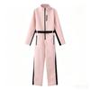 Women Ski Jumpsuit High Neck Zipper Front Sleeveless Hooded Belted Snowsuit