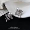 New Zircon Fireworks Light Luxury Exquisite Pearl Stud Earrings Female Cute Without Ear Holes Mosquito Coil Disc Ear Clips Niche High Sense