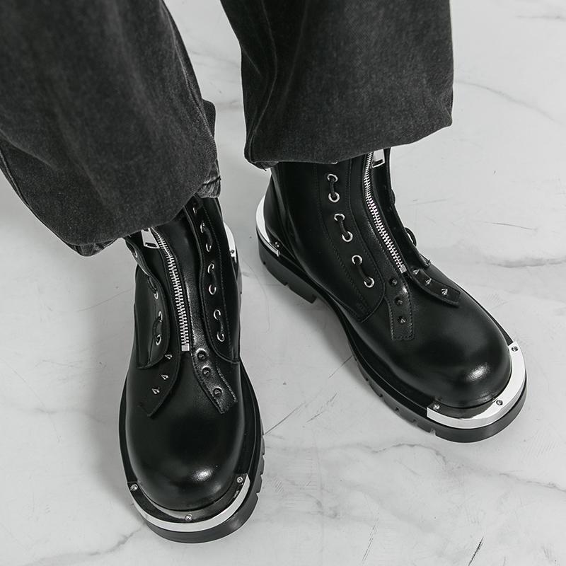 Men Motorcycle Black Thick Sole Height Increase High Boots Street Style Cool Elevator Punk Boots Large Size