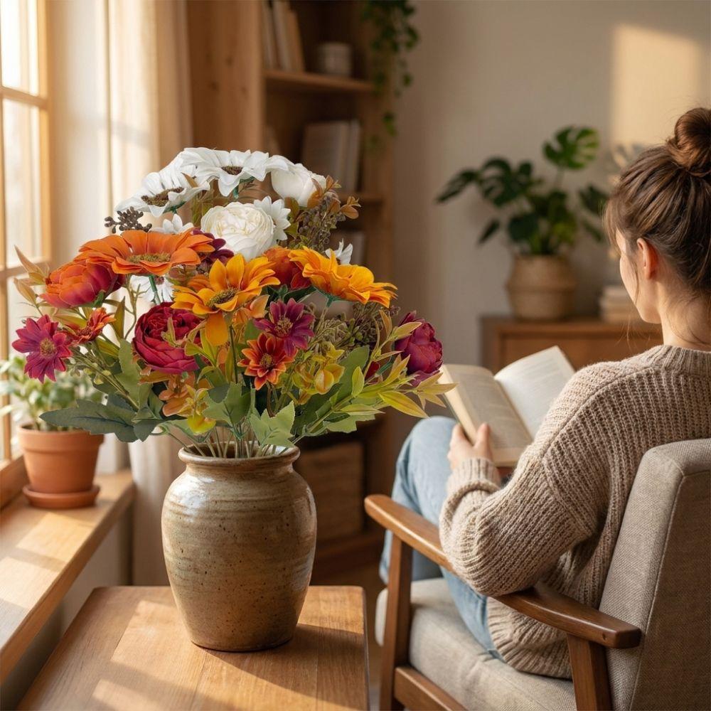 UV Resistant Autumn Sunflower Peony Bouquet Mixed Floral Sunflower Floral Decor  Table Centerpiece