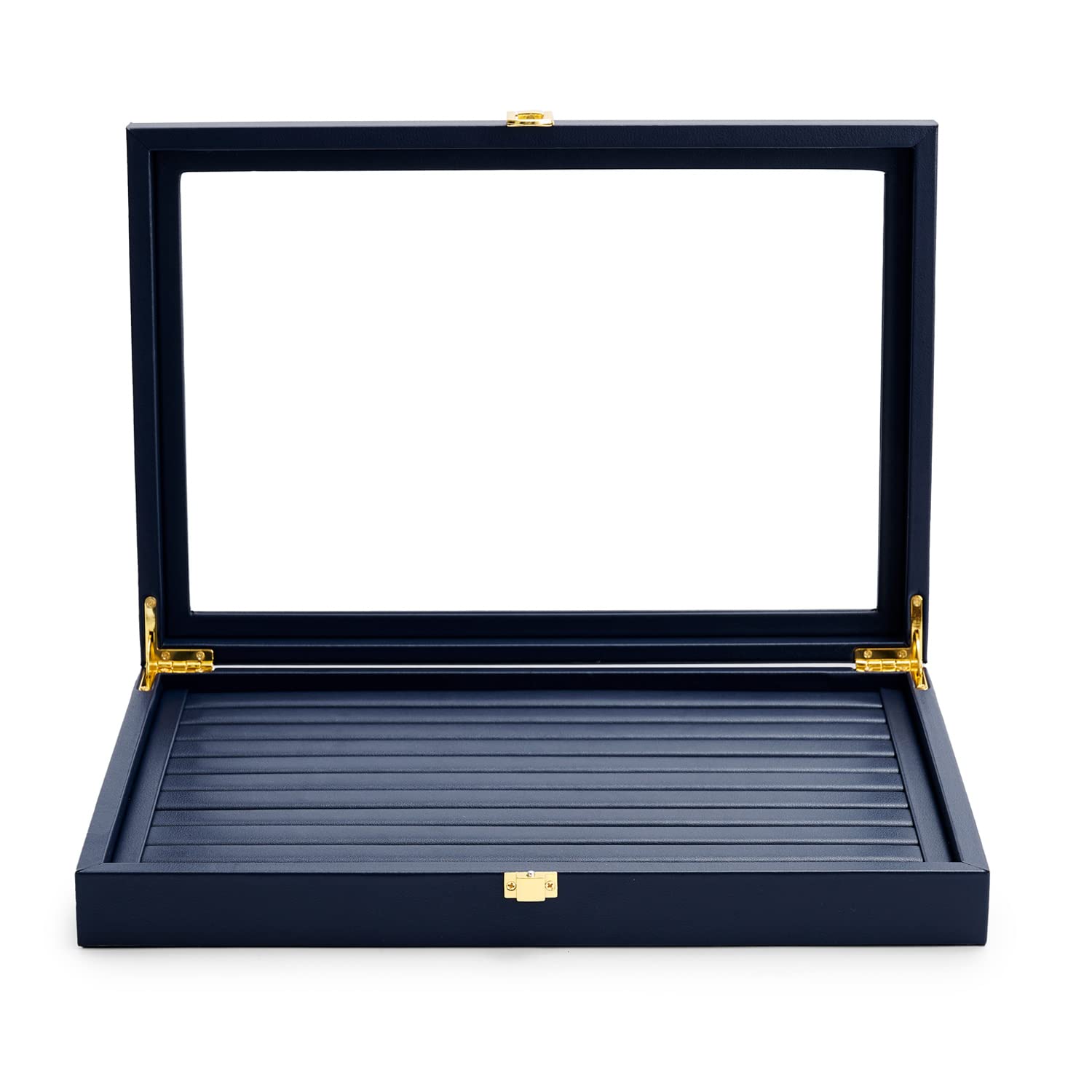 

Papten Jewelry Tray with Lid PU Leather Jewelry Box Ring Stud Earrings Display Storage Transparent Portable Luxury Stylish X05604 (Blue)