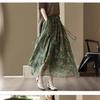 Summer 2023 Women's Vintage Floral Midi Skirt - Heavy Duty Cotton Linen, Flowy Design