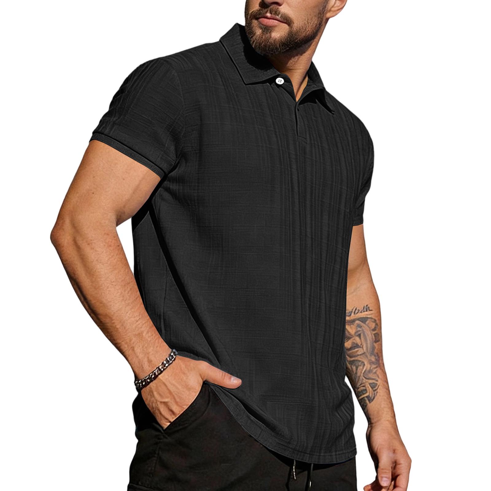 

Мужская футболка с коротким рукавом и воротником, повседневный топ с лацканами L чёрный