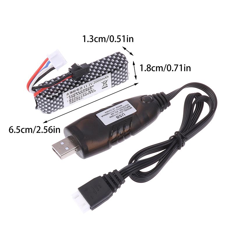 Battery 11.1V 2000Mah Gel Water Bead Blaster Batteries For Splatter Ball With Mini Connector To Sm Plug Charger Cable