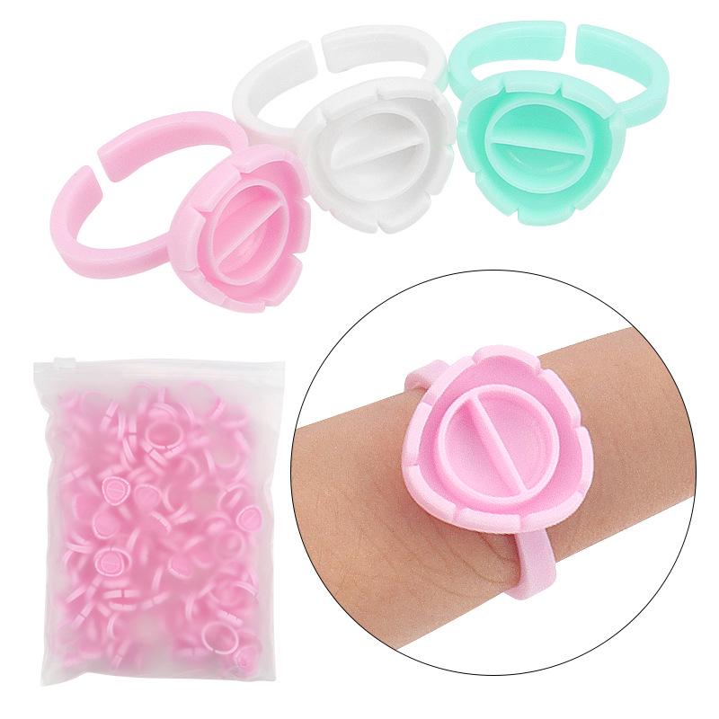 100-Pack Eyelash Grafting Rings: Blooming Cup Lash Glue Holder for Makeup Tools