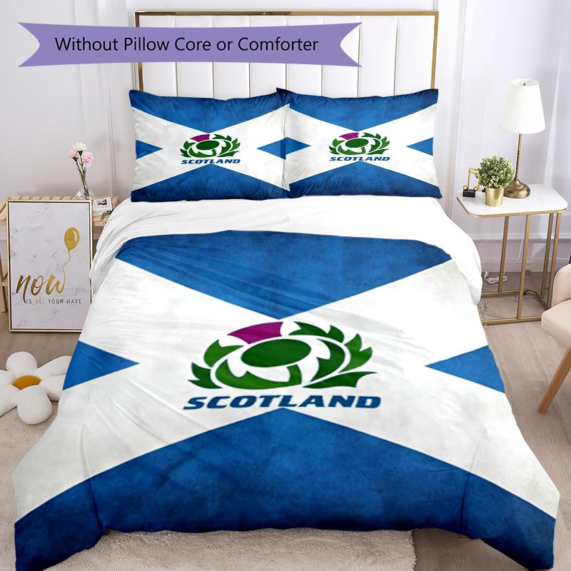3pcs Scotland Rugby Bedding Set Duvet Cover Closure Includes 1 Duvet Cover & 2 Pillowcases, Soft and Comfortable for All Seasons.