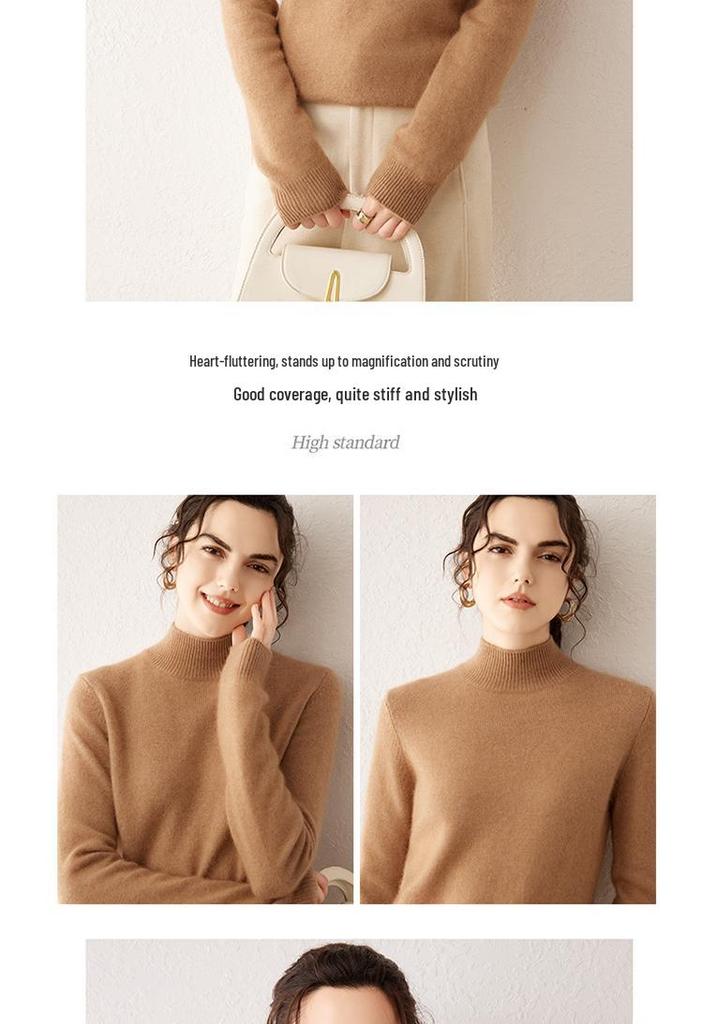 Women's Cashmere Knit Long Sleeve Base Layer Top - Warm, Loose, and Versatile for Autumn/Winter