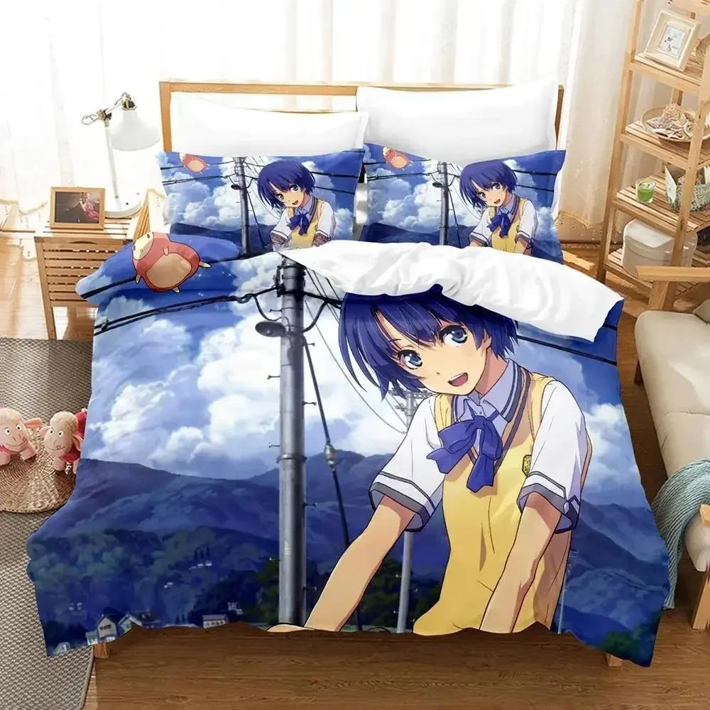 New Kawaii Waiting In The Summer Bedding Set Cartoon Anime Three-Piece Set Adult Kid Bedroom Duvet Cover Sets Twin Bedding Set