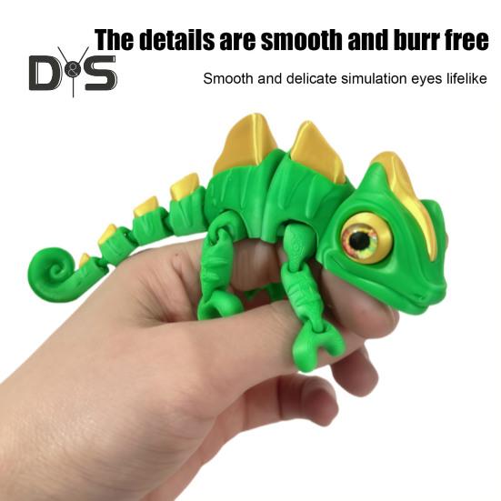 3D Printed Chameleon Figurine Movable Eyes Mini Lizard Figure Articulated Animal Model Toy Home Office Bookshelf Desktop Decoration Ornament