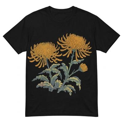 Vintage Japanese Chrysanthemum Floral Graphic T-Shirt Black Unisex Cotton Tee