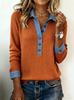 Damen S Denim-Kragen Langarm Pullover Strickpullover