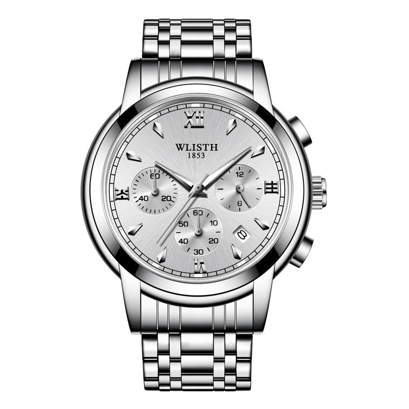 

Top brand new men s steel band three-eye six-pin multi-functional luminous waterproof business watch