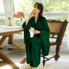 Sweet Satin Open-Front Robe: Deep V, Light Luxury, Tie-Waist, Wide Sleeves Homewear.
