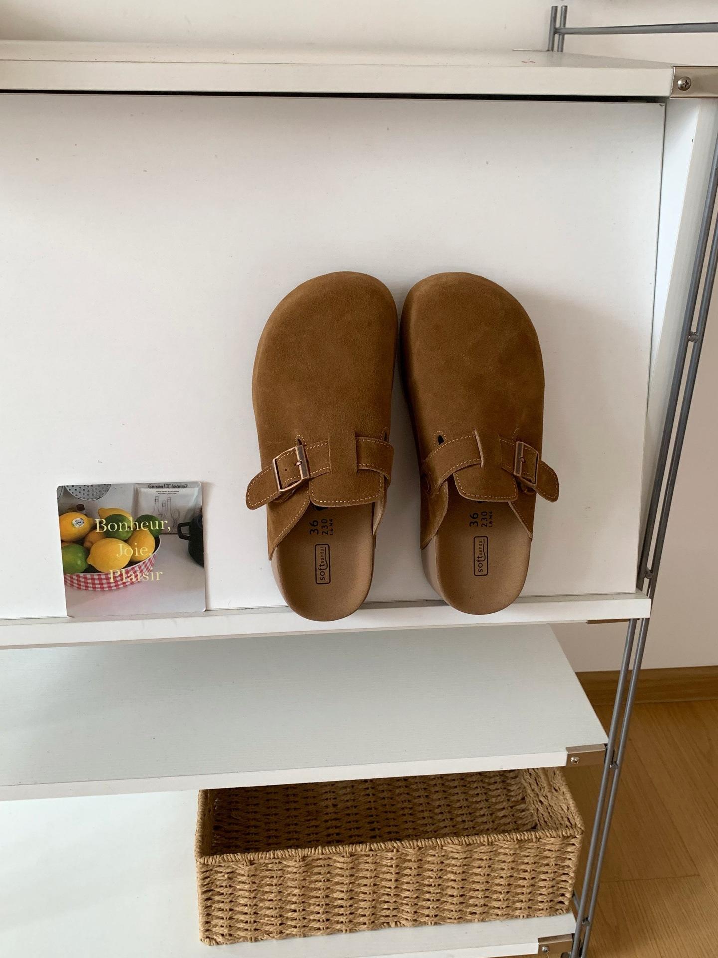 

Корейские матовые кожаные биркенштоки на толстой подошве с одним ремешком, женские, новинка осени 2025, с закрытым носком, из коровьей кожи, полушлепанцы 40