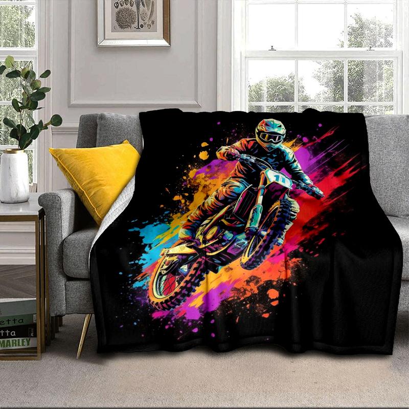 Motocross Rider In Action Blanket Flannel Blanket for Bed, Sofa, Camping, Hiking, Picnic Essentials, Gift for Family Fan Gifts
