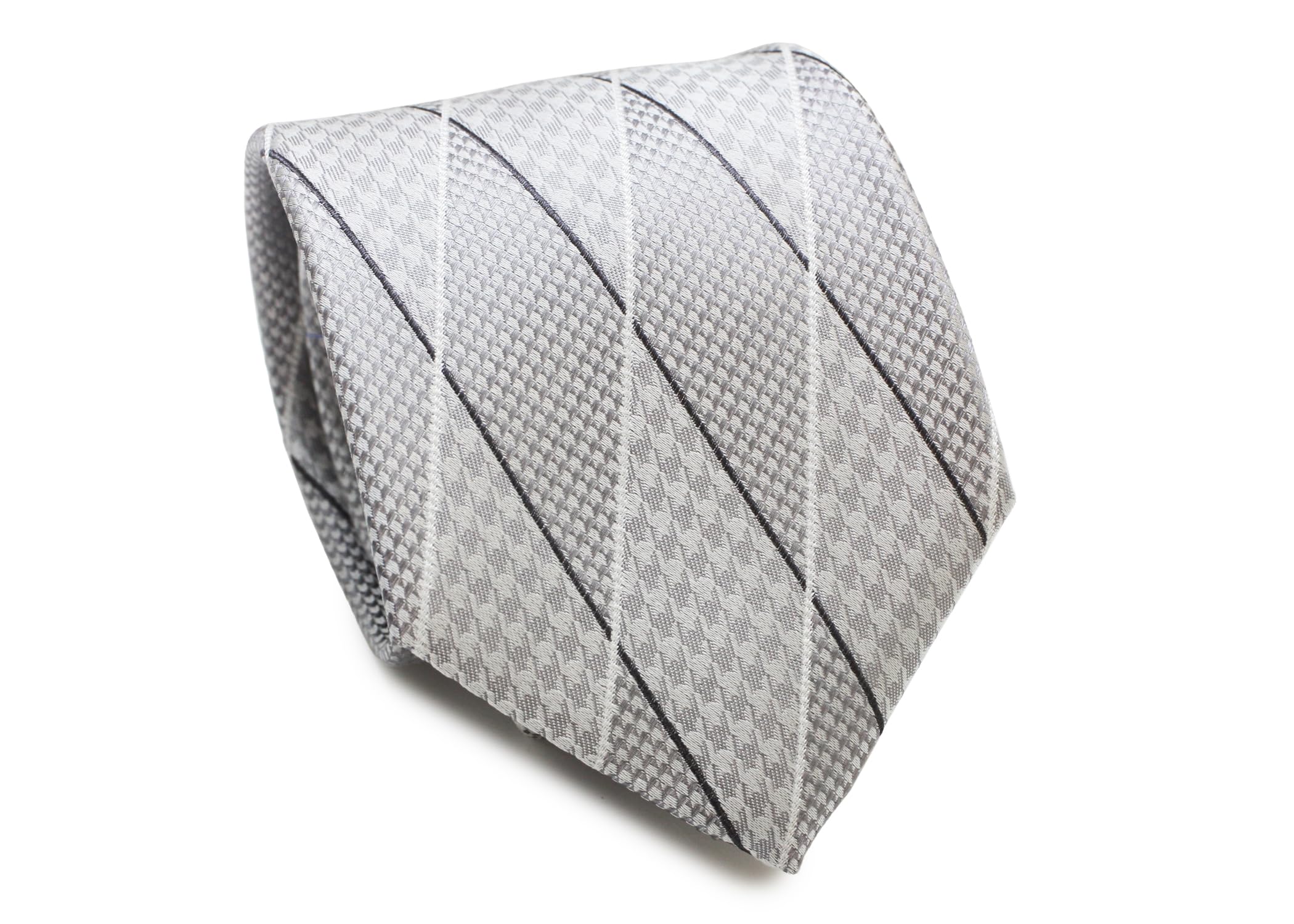 [EPOCA UOMO] UOMO Houndstooth Diamond Pattern Silk Tie (Silver)
