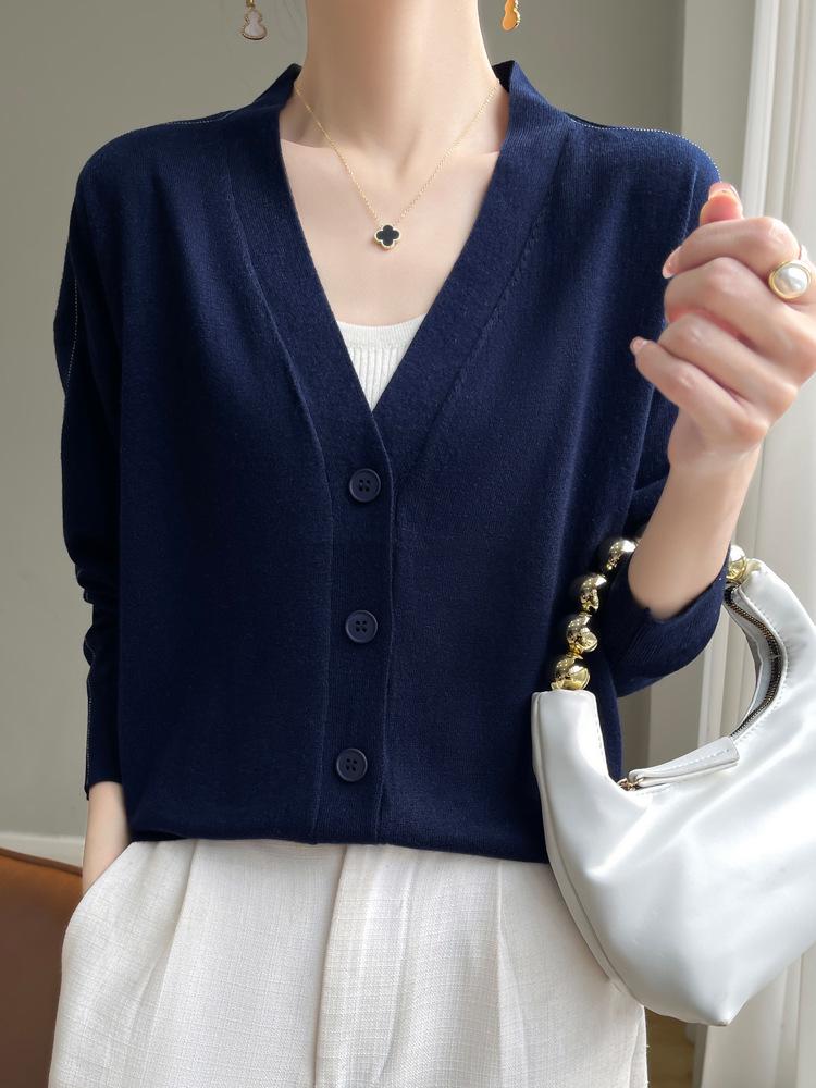 Women's Retro Big Button Cardigan Sweater - Loose Knit Design Jacket