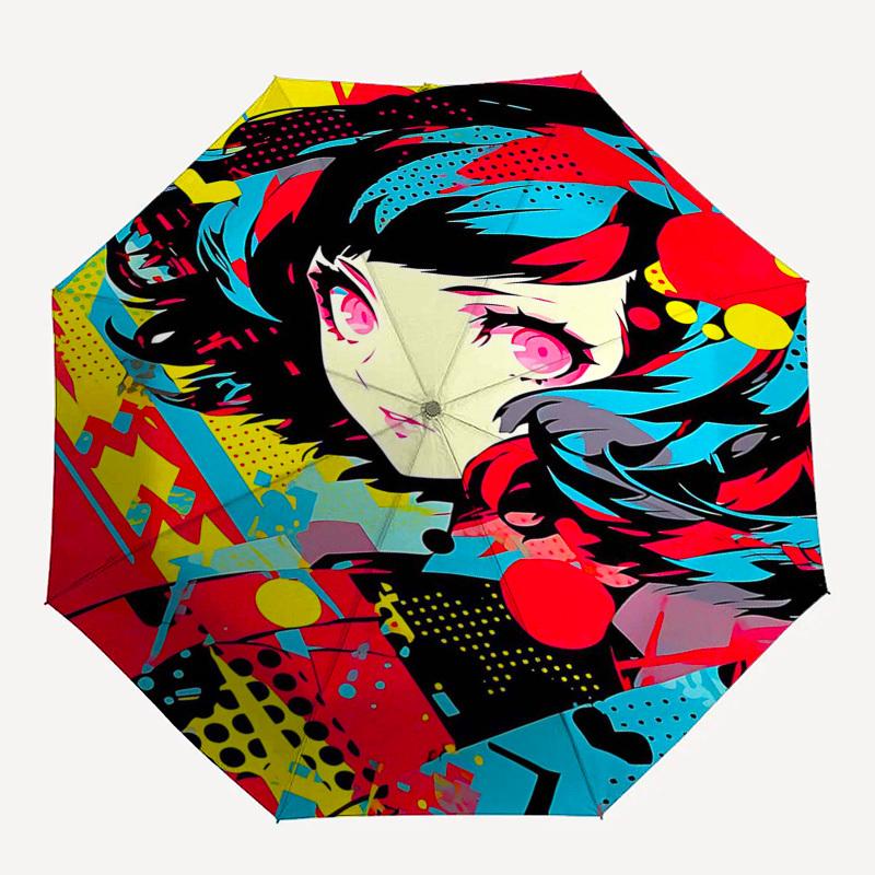 1pc Pop Art Girl Outdoor Umbrella - Automatic Opening/Closing, Portable 3-Fold Design, 8-Bone Iron Frame, Festival Gift for Fans, Travelers, Dail
