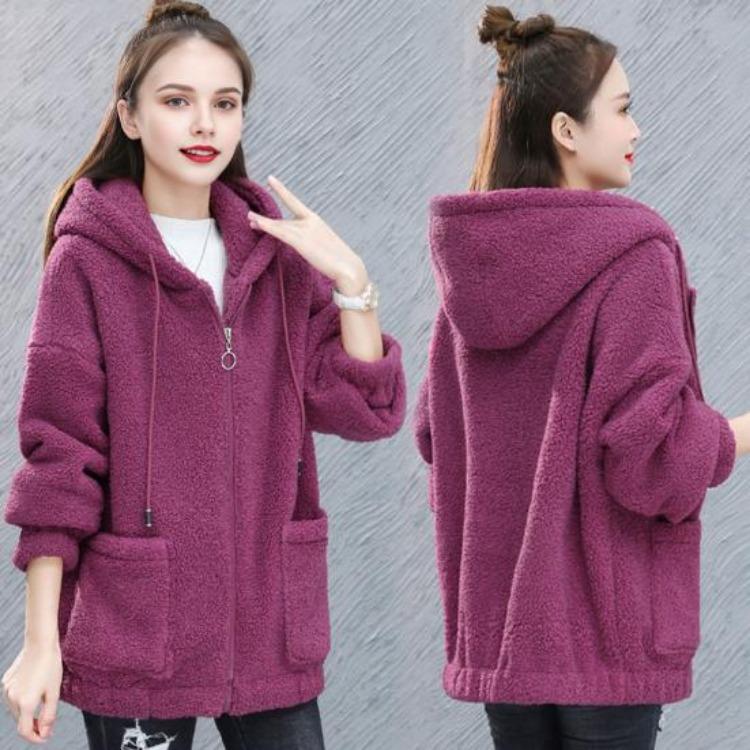 Winter Women Fleece Hoodie Windproof Thick Outerwear Cardigan Jacket with Drawstring Hood Full Sleeves Zipper Closure