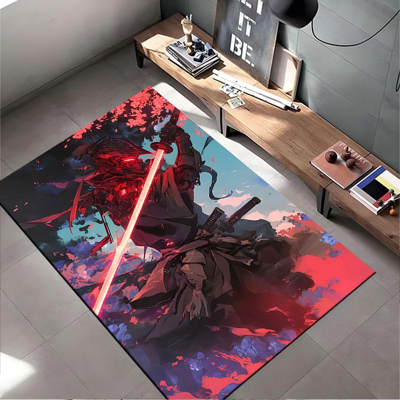 Samurai with Glowing Red Sword suitable as a non-slip mat for the living room or bedroom sofa