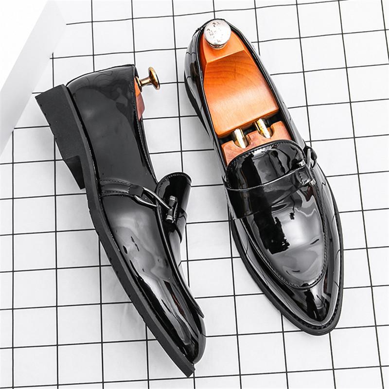 Gold Green White Pointed Patent Leather Casual Shoes For Men Brand Designer Monk Strap Loafers Wedding Dress Homecoming Footwear