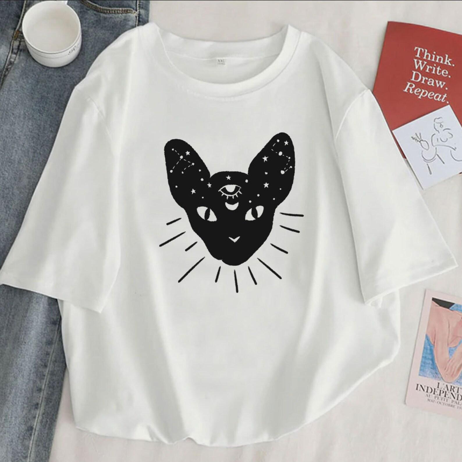 Moon Cat T-Shirt: Witchy Third Eye Astrology Tee L
