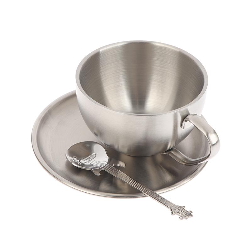 Stainless Steel Coffee Cup Mug Saucer Spoon Heat Resistant Milk Cup Saucer Spoon Kitchen Drink Water Cup Tableware