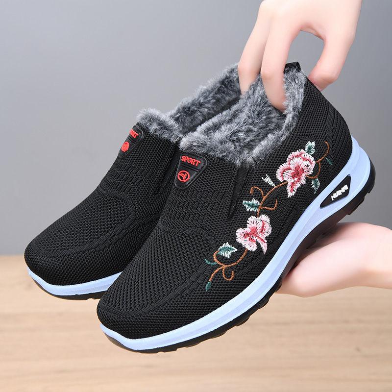 Chaussures en tissu d'hiver pour femmes, Velours épais pour la chaleur et chaussures en coton antidérapantes, Chaussures de sport en tissu, Chaussures à un pied