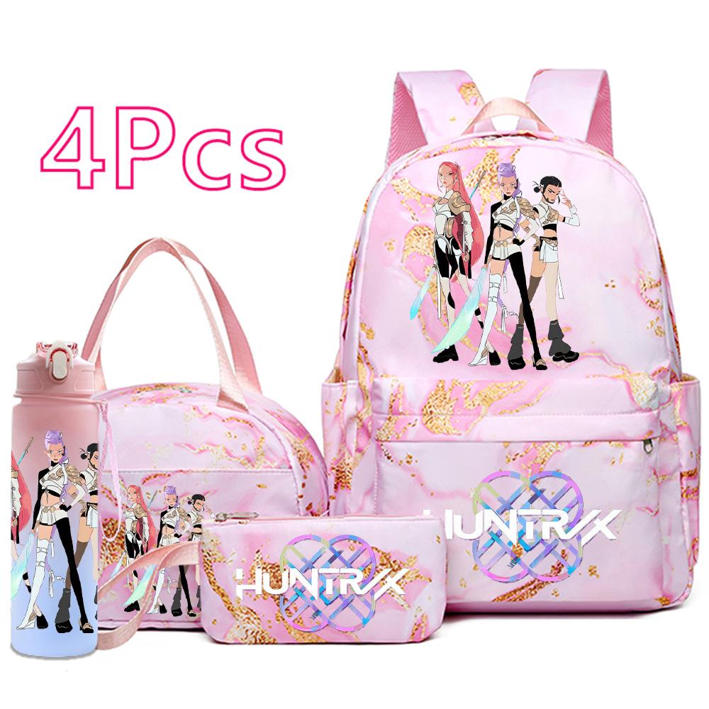 4Pcs/set K-Pop Printed Backpack Handbag Pencil Case with 750Ml Water Bottler for Teenager Boy Girl Schoolbag Large Capacity Bookbag Kid Gift Mochila