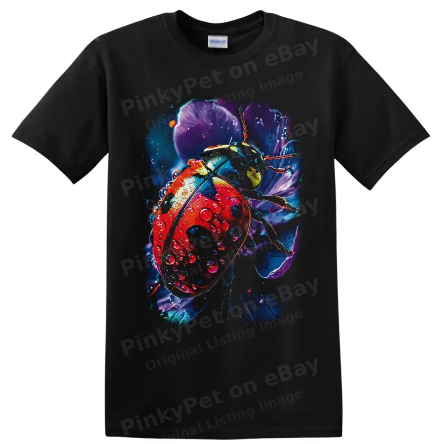 Ladybug T Shirt Colorful Floral Insect Art Nature Lover Gift Graphic Print Tee