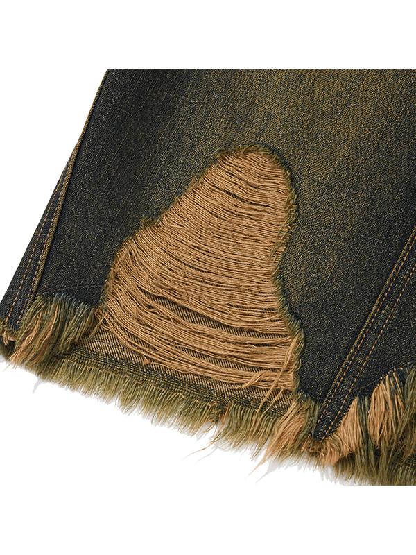 Kirsh Damaged Washed Denim Skirt [Brown]