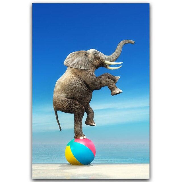 

Слон, стоящий и сидящий на шаре Современный постер и настенная живопись на холсте Cuadros Home Design Украшение Картина 21x30cm No Framed
