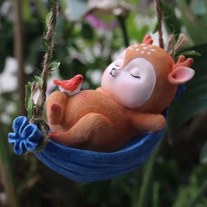 Funny Rabbit Statue Adorable Bunny Sculpture Resin Animal Figurine Decorative Ornament for Outdoor Fairy Garden Patio Yard Tree