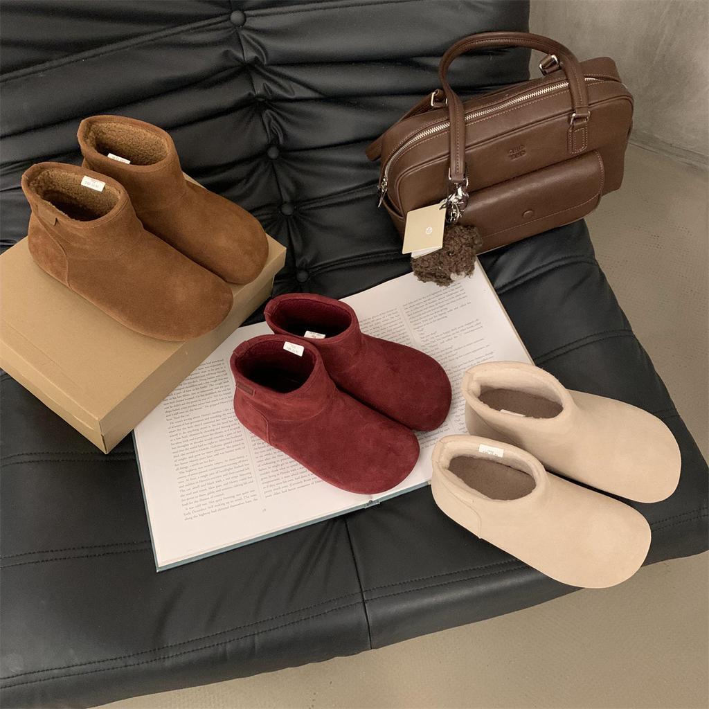 Fur Integrated Snow Boots Women's Velvet Warm Boken Short Boots Winter New Retro Flat Bottom Ugly Cute Cotton Shoes