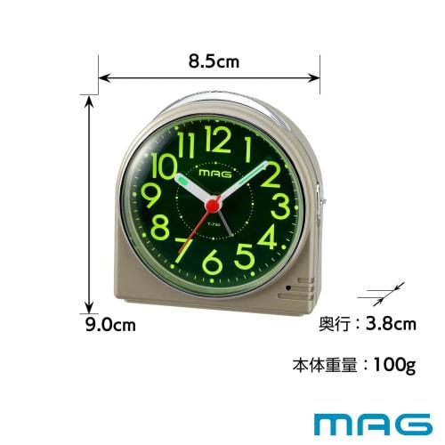 MAG Alarm Clock, Compact, Analog, Easy-to-Read, Quiet, Continuous Second Hand, Electronic Sound, Alarm, Snooze, Light, Champagne Gold, Noah Precision