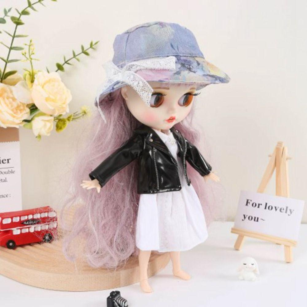 Mini Doll Trousers Clothes Princess PU Leather Jacket Coat for azone ob24 Dolls For blythe Dolls