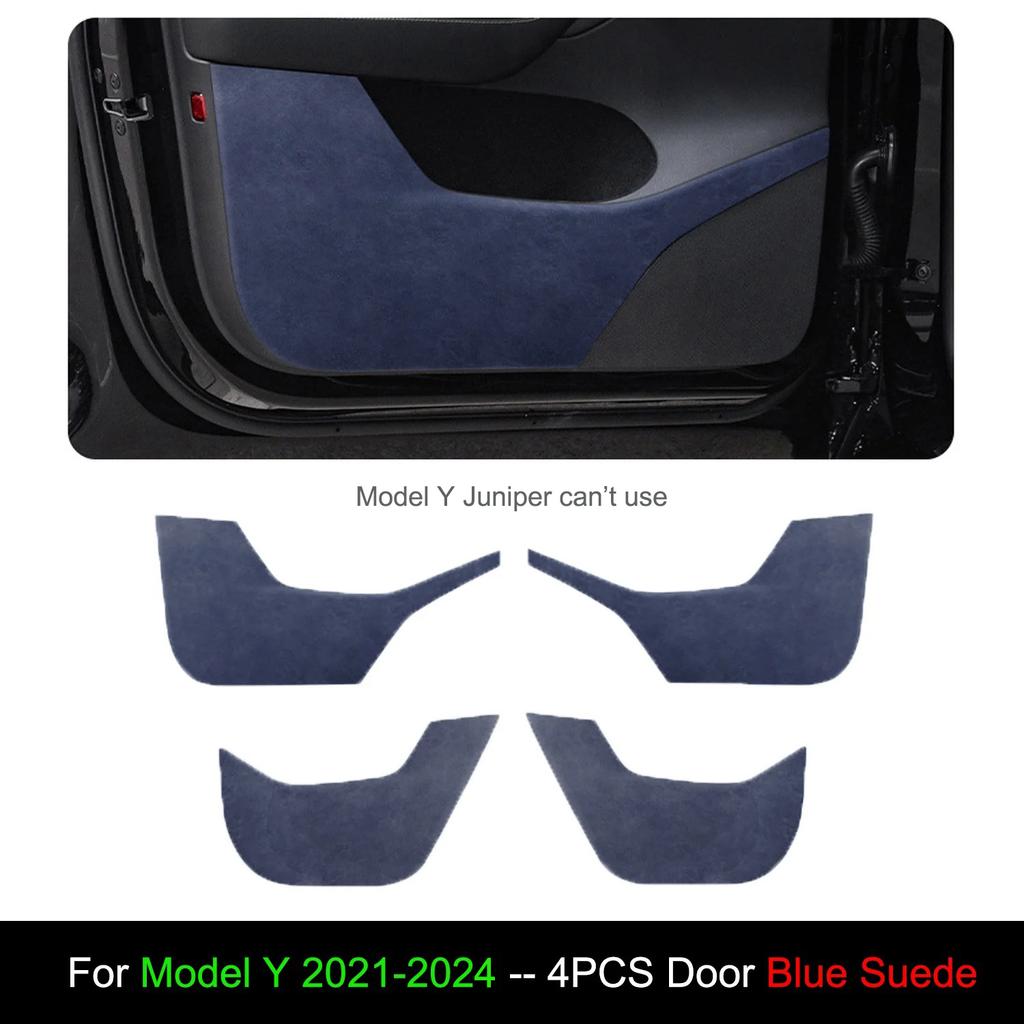 For Tesla Model 3/Y -2025 Door Anti-Kick Suede Mats Front Rear Door Panel Stickers Fur Leather Anti-friction Mat Full Fit