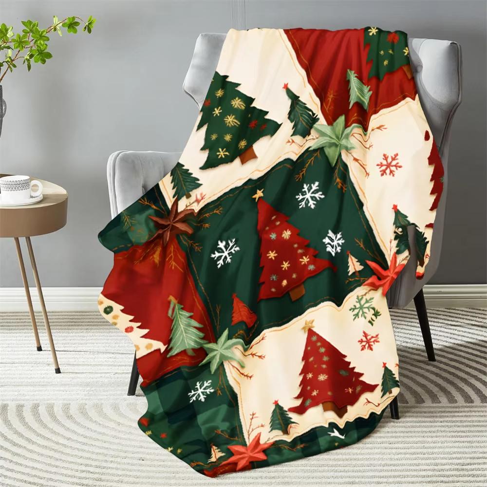 Christmas Tree Flannel Blanket All Season Breathable Warm Home Bed Throw Comfortable Soft Skin Friendly