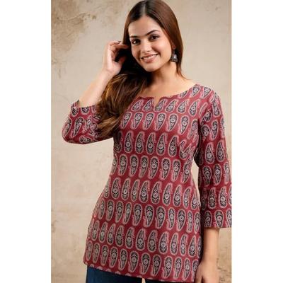 Women Printed Cotton Blend Straight Kurta Top Indian Party Wear Designer Tunic VFP-1853a
